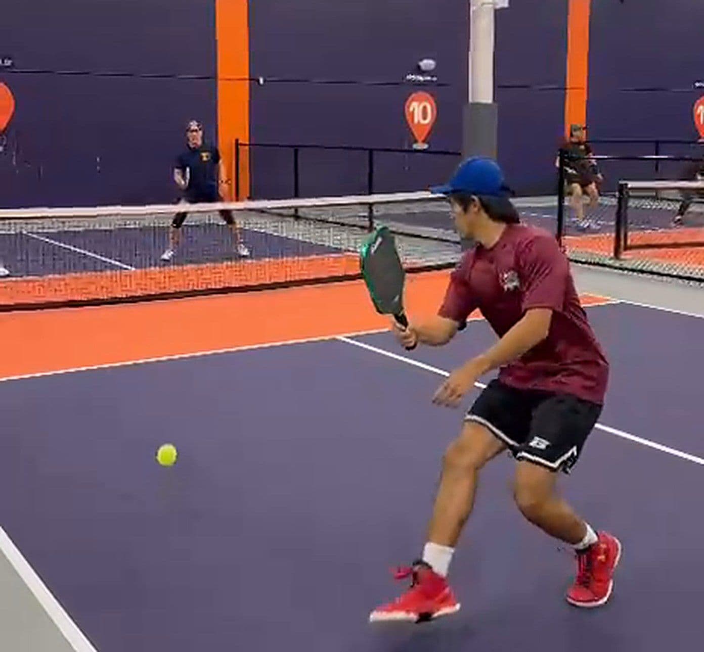 Getting low on a forehand. Fall A, Pickleplex Cambridge